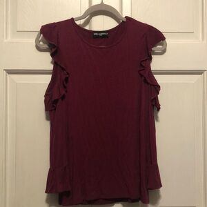 Karl Lagerfield Burgundy Cold-Shoulder Top Ruffles S